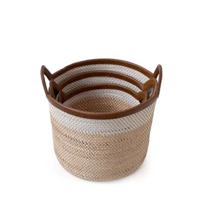 Set of 3 Wicker Rattan Basket Home Decoration, Laundry Basket Vietnam Handicraft Wholesale