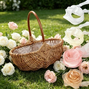 Home Decor Use Natural Rattan Basket With Sturdy Handle for Displaying Artificial Flowers Fruits or Storing Small Essentials