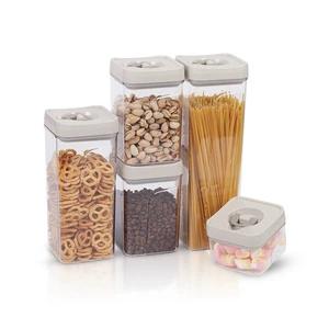 Square Stackable Airtight Plastic Canister Set Flip Top Food Storage Container BPA-Free For Kitchen Pantry Cereal