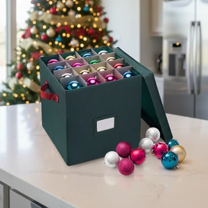 Storage Ornament Box Holiday Organizer Cube 64 Individual Compartments Adjustable Dividers Christmas Decorations Elf Fabric