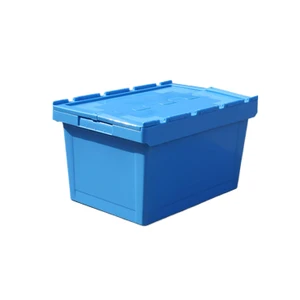 600*400*340mm Heavy Duty Attached Lid Stackable And Nestable Plastic Tote Box Recyclable Feature