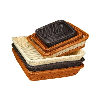 Small Storage Basket Wicker Bread Display Basket Durable Supermarket Fruit and Vegetable PP Plastic Rattan Basket Serving Tray