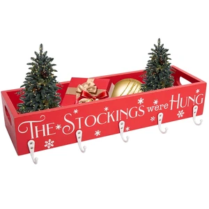 Factory Hot Cocoa Bar Xmas Home Christmas Decorations Storage Box Wooden Organizer Bins Box with Hooks