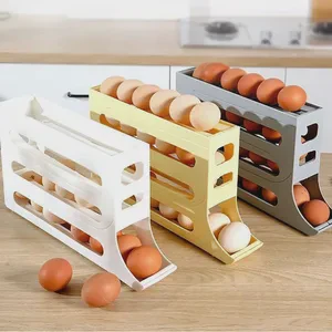 Wholesale Eco-Friendly Plastic Wicker Slide Style Four Layer Kitchen Storage Box Automatic Drawer Rack for Refrigerator Food