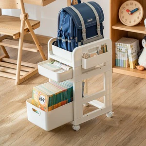 Multi-Layer Schoolbag Books Sundries Trolley With Drawer Bookshelf Portable Removable Plastic Storage Rack