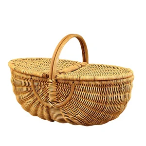 BEST SELLER Factory Price Handmade Rattan Storage Basket Rattan Picnic Basket With Handle and Lids Decorative Made in Vietnam