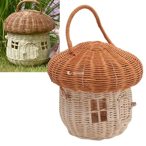 Handwoven Wicker Rattan Mushroom Shaped Storage Basket, Handmade Kids Decor for Outdoor Use and Photo Props Viettimecraft