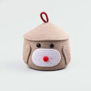 Handmade Beautiful Brown Jute Round Storage Basket for Organizing Toys in Living Room or Wardrobe Stylish Durable