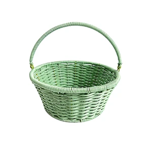 Handwoven Colorful Plastic Rattan Wicker Storage Multipurpose Hanging Flower Girl Dusty Wedding Decor Easter Festival Basket