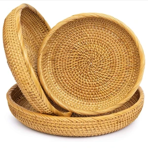 Natural Rattan Round Gift Woven Bread Fruit Basket Bowls Handwoven Storage Serving Baskets Wicker Organizer Rattan Baskets