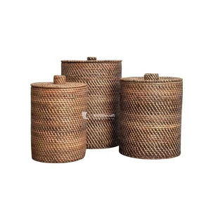 Woven Rattan Bohemian Design Laundry Basket Multi Color Sustainable Wicker Organizer for Home Laundry Gift Use Customizable
