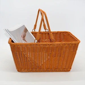Rectangle Hand-Woven Rattan Eco-Friendly Modern Storage Basket Custom-Made Handle Large-Capacity Food Storage Home Decor Rattan