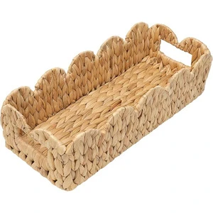 Fashion Design Toilet Tank Bathroom Vanity Tra Bathroom Tray Water Hyacinth Rattan Basket Empty Wicker Tray