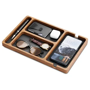 Multi-Functional Wooden Charging Storage Tray Watch/Phone/Key Organizer Home/Office Desktop Storage Supplies