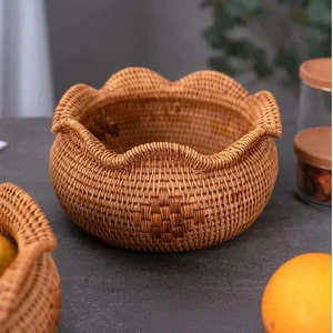 Wicker Picnic Home Decor Box Basket Vietnam Handmade Rattan Woven Bamboo Table Kitchen Storage Basket Tray Living Room Household