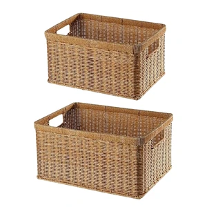 Natural Open Weave Eco-Friendly Vintage Rattan Storage Basket Wicker Shelve Lining Multifunction Picnic Use Black