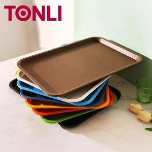 Thickened PP Plastic Serving Tray With Solid-Colored Non-Slip Shatter-Resistant Design For Commercial & Home Use