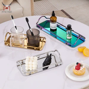 Stainless Steel Rectangular Nordic Design Wedding Mirror Tray for Snacks Desserts Tea Flat Bottom Decor Ornament Storage