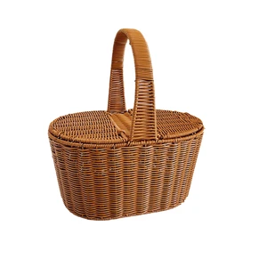 Handmade Rattan Woven Picnic Basket With Handles Eco-Friendly Multifunction Storage Hamper For Shopping, Women & Kids Gift