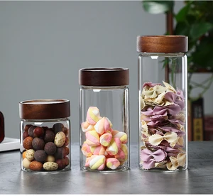 Modern Kitchen Airtight Food Storage Jars With Freshness Preservation Hand Blown Borosilicate Glass And Acacia Wood Lid