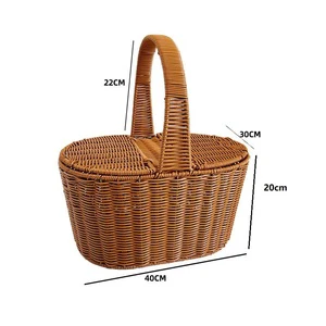 Hot Sale New Plastic Wicker Rattan Handmade Woven Eco-Friendly Oval Shape Modern Simplicity Baskets for Picnics Shopping Home