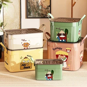 Stacked Modern Style Cover Handle Cute Sundries Plastic Storage Boxes Bins Kid Cartoon PP Toy Food Organizer Container with Lid
