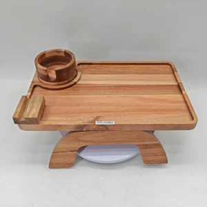 Modern Single-tier Acacia Wood Sofa Tray Multifunction Portable Foldable Polished Food Beverage Storage Small Kitchen
