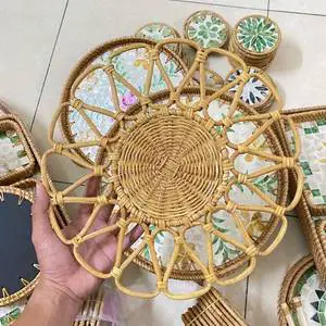 Handmade Rattan Wedding Basket Plate Circular Flower Pattern Fancy Weaving Home Decor Ninh Binh