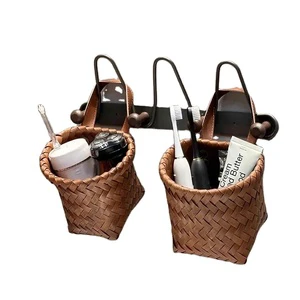 Wholesale Wall Mounted PP Rattan Woven Hanging Storage Basket Kitchen Ginger Garlic Onion Organizer Waterproof Home Decor Bin