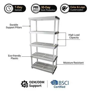 HD18 5tier Multi-purpose Plastic Storage Rack Heavy Duty Storage Shelving Racking System for Office, Closet and Garage Household