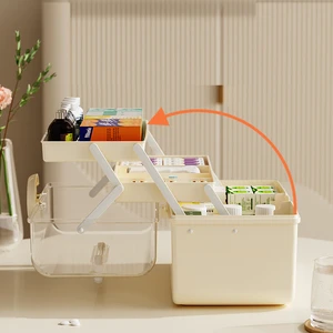 WANUO First Aid Box Home First Aid Kit Storage Box Travel Medicine Organizer Case Folding Medicine Cabinet