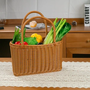 Customizable Different Size Rattan Woven Handheld Rectangular Flower and Picnic Basket for Home Decoration and Food Storage