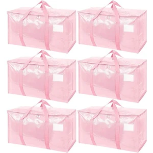 Heavy-Duty Extra Large Pink Moving Boxes Storage Bags Totes Zippers PP Woven Bag Clothing Blanket Storage Custom Logo Pattern