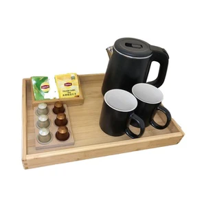 Eco-friendly Bamboo Storage Welcome Tray Single Tier American Style Natural Color Kitchen Living Room Electric Kettle Tea Coffee