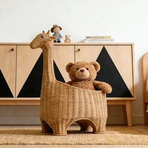 Handmade Animal-Shaped giraffe mold Wicker Storage Basket with Cartoon Rattan Organizer Bin for Toys and Home Decor