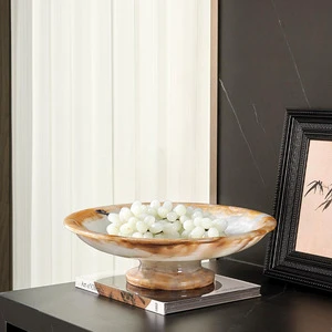 Natural Marble Fruit Plate High Pedestal Tray Luxury Home Decor Vintage Storage Plate for Boutique Hotel Showroom