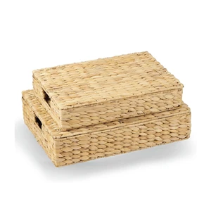 Cheap Price Set of 2 Water Hyacinth Storage Boxes With Lids Decorative Storage Boxes Made by Vietnamese Highly Skilled Artisans