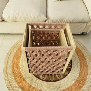 Designer Cotton Rope Wood Storage Chest Handwoven Artisan Quality Farmhouse Decor Rectangle Shape PC for Daily Organization