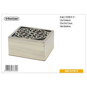 Set of 3 Wooden Decorative Storage Boxes with Window 18x18x9cm for Display and Organization