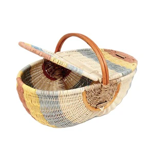 Handwoven Natural Rattan Storage Basket with Handle for Christmas Decorations and Gifts