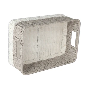 Best Sale Handwoven Wooden Rattan Baskets Rectangle Storage Baskets Handle Organizing Wicker Baskets Made Seagrass Iron Rope