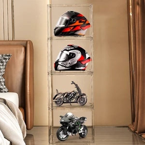 DAYOOH Multifunctional Space Saving Stackable Clear Magnet Door Plastic Football Storage Box Helmet Organizer Helmet Case