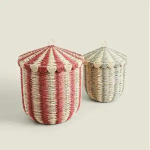 Rattan Woven European Style Eco-Friendly Stackable Storage Basket Lid Large Capacity (>501ml) Living Room Bathroom-Household Use