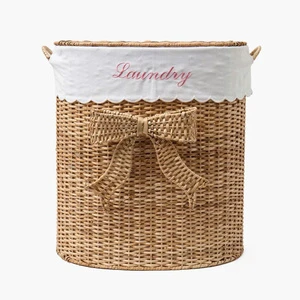 New Arrival Rattan Cloud Woven Wicker Hamper Rattan Bow Laundry Basket For Kid Room Dirty Clothes Storage Nursery Decoration