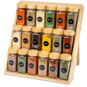 High Quality 3-Tier Bamboo Spice Rack Foldable Non-Slip Wooden Spice Organizer for Kitchen Countertop