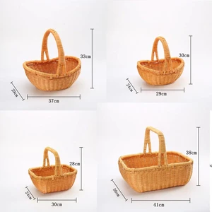 Wicker Rattan Picnic Basket With Wooden Lid / Storage Hand Basket Wholesale