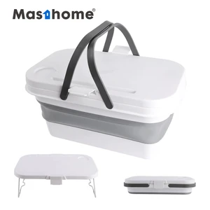 2-In-1 Tabletop Rectangular Plastic Laundry Buckets PP TPR Plastic Bucket With Lid Folding Buckets Plastic Collapsible Bucket