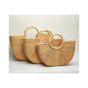 Beautiful Hyacinth Rattan Bag Light Brown Wicker Straw Basket Handmade Flower Decor Door Holiday Season Made Vietnam TUYET DUNG
