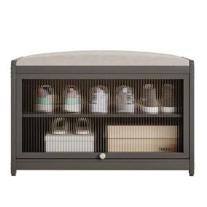 New 2025 Space-saving Modern Minimalist Metal Shoe Cabinet Storage Rack Three-Layer Multifunction Cushioned Bench High Quality