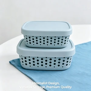 MONR Modern Minimalist Polypropylene (PP) Storage Basket Sundry Organizer Bathroom Portable Container Lid Openable Closable Bin